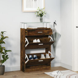 Berkfield Shoe Cabinet Smoked Oak 63X24X104 Cm Engineered Wood - thumbnail 1