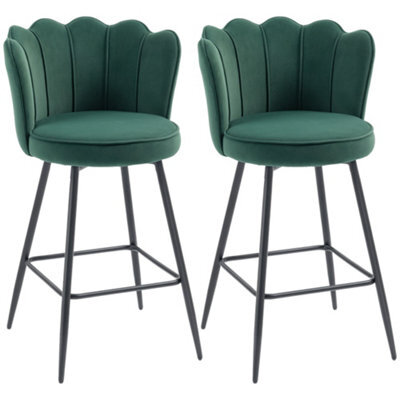 Wyld Haus Ralu Velvet Dark Green Lotus Bar Stools Set Of 2 With Sculpted Seat, L54 X D55 X H97Cm - image 1