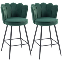 Wyld Haus Ralu Velvet Dark Green Lotus Bar Stools Set Of 2 With Sculpted Seat, L54 X D55 X H97Cm