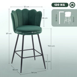 Wyld Haus Ralu Velvet Dark Green Lotus Bar Stools Set Of 2 With Sculpted Seat, L54 X D55 X H97Cm - thumbnail 3