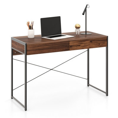 Costway Computer Desk Wooden Pc Laptop Table Writing Workstation With 2 Drawers - image 1