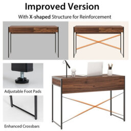 Costway Computer Desk Wooden Pc Laptop Table Writing Workstation With 2 Drawers - thumbnail 7