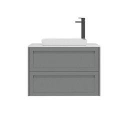 Royal Bathrooms Royal Bathroom Elmore 800mm Matt Pebble Grey Wall Mounted Countertop Bathroom Vanity Unit 2 Drawer With Qubix Basin - thumbnail 7