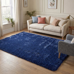 Oxford Homeware Shaggy Rug Anti-Slip Washable Soft Fluffy Living Room And Bedroom Rug (Navy, 120X170Cm) - thumbnail 1