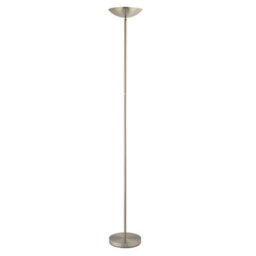 Happy Homewares Modern Led Uplighter Metal Floor Lamp In Satin Nickel With Memory Dimmer Button