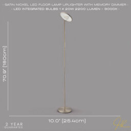 Happy Homewares Modern Led Uplighter Metal Floor Lamp In Satin Nickel With Memory Dimmer Button - thumbnail 6
