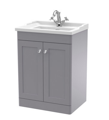 Balterley Swynnerton Traditional 2 Door Floor Standing Vanity Unit With Basin, Satin Grey, 600mm - image 1