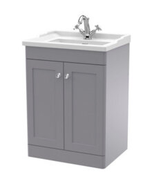 Balterley Swynnerton Traditional 2 Door Floor Standing Vanity Unit With Basin, Satin Grey, 600mm - thumbnail 1