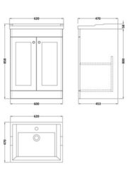 Balterley Swynnerton Traditional 2 Door Floor Standing Vanity Unit With Basin, Satin Grey, 600mm - thumbnail 2