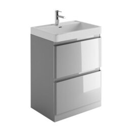 Plum&clay Marvel Gloss Light Grey Floor Standing Bathroom Vanity Unit With Resin Basin (W)600mm