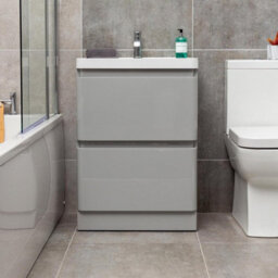 Plum&clay Marvel Gloss Light Grey Floor Standing Bathroom Vanity Unit With Resin Basin (W)600mm - thumbnail 3