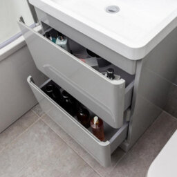 Plum&clay Marvel Gloss Light Grey Floor Standing Bathroom Vanity Unit With Resin Basin (W)600mm - thumbnail 5