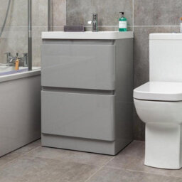 Plum&clay Marvel Gloss Light Grey Floor Standing Bathroom Vanity Unit With Resin Basin (W)600mm - thumbnail 4