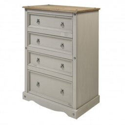 Mercers Furniture Corona Grey Wax Compact 4 Drawer Chest Of Drawers Solid Wood Pine Wooden Painted With Mexican Styling