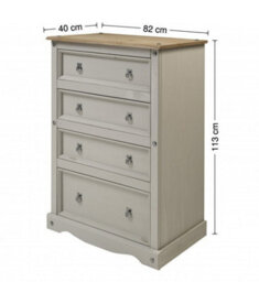 Mercers Furniture Corona Grey Wax Compact 4 Drawer Chest Of Drawers Solid Wood Pine Wooden Painted With Mexican Styling - thumbnail 4