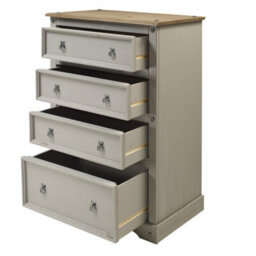 Mercers Furniture Corona Grey Wax Compact 4 Drawer Chest Of Drawers Solid Wood Pine Wooden Painted With Mexican Styling - thumbnail 2
