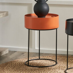 Pacific Lifestyle Round Orange Wood Storage Table With Metal Legs