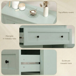 Homcom Sideboard, Kitchen Storage Cabinet W/ Adjustable Shelf, Drawer, Green - thumbnail 7