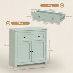 Homcom Sideboard, Kitchen Storage Cabinet W/ Adjustable Shelf, Drawer, Green - thumbnail 3