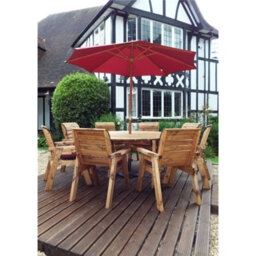 Marlborough Traditional Eight Seater Circular Table Set With 8 X Burgundy Chair Cushion, 1X Burgundy Parasol & Base & 1 X Cushion Storage Bag - thumbnail 3