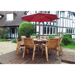 Marlborough Traditional Eight Seater Circular Table Set With 8 X Burgundy Chair Cushion, 1X Burgundy Parasol & Base & 1 X Cushion Storage Bag - thumbnail 1