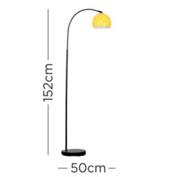 Valuelights Style Black Curved Stem Floor Lamp With Gloss Yellow Arco Style Metal Dome Light Shade With Led Gls Bulb In Warm White - thumbnail 5