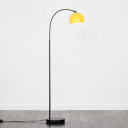 Valuelights Style Black Curved Stem Floor Lamp With Gloss Yellow Arco Style Metal Dome Light Shade With Led Gls Bulb In Warm White - thumbnail 2