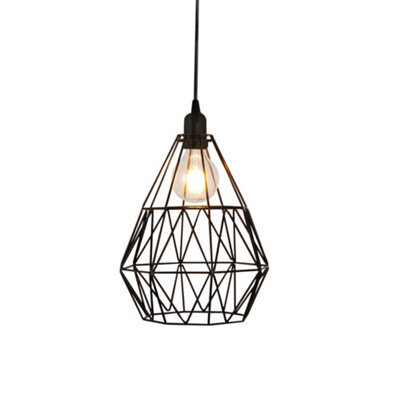FNX Bathrooms Eden Black Metal Geometric Cage Pendant Light - Ip44 Bathroom & Kitchen Ceiling Lamp With Adjustable 1M Flex - image 1
