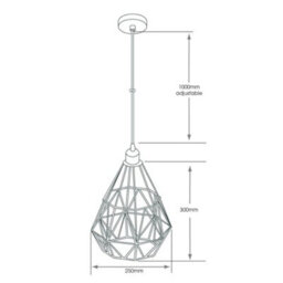 FNX Bathrooms Eden Black Metal Geometric Cage Pendant Light - Ip44 Bathroom & Kitchen Ceiling Lamp With Adjustable 1M Flex - thumbnail 3