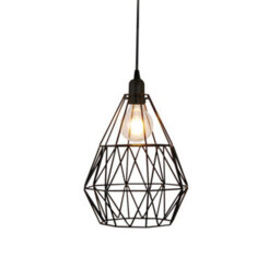 FNX Bathrooms Eden Black Metal Geometric Cage Pendant Light - Ip44 Bathroom & Kitchen Ceiling Lamp With Adjustable 1M Flex - thumbnail 1
