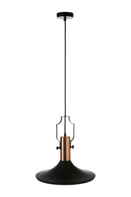 Orsina Large Black And Copper Pendant Light, Industrial Hammered Metal Ceiling Light, Brushed Copper Inner Shade - image 1
