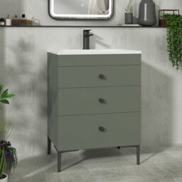 Royal Bathrooms Royal Bathroom Verona 600mm Matt Green 3-Drawer Floor Standing Bathroom Vanity Unit With Stone Basin & Matt Black Knob