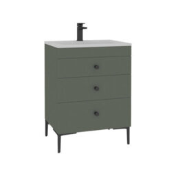 Royal Bathrooms Royal Bathroom Verona 600mm Matt Green 3-Drawer Floor Standing Bathroom Vanity Unit With Stone Basin & Matt Black Knob - thumbnail 6