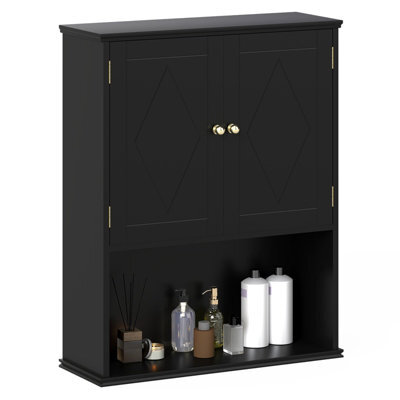 Costway Bathroom Wall Cabinet Wall Mounted Storage Cabinet For Laundry Kitchen-Black - image 1