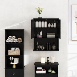 Costway Bathroom Wall Cabinet Wall Mounted Storage Cabinet For Laundry Kitchen-Black - thumbnail 3