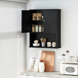 Costway Bathroom Wall Cabinet Wall Mounted Storage Cabinet For Laundry Kitchen-Black - thumbnail 4
