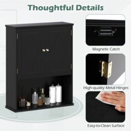 Costway Bathroom Wall Cabinet Wall Mounted Storage Cabinet For Laundry Kitchen-Black - thumbnail 6