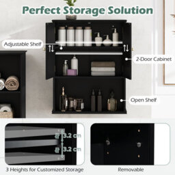 Costway Bathroom Wall Cabinet Wall Mounted Storage Cabinet For Laundry Kitchen-Black - thumbnail 7