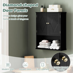 Costway Bathroom Wall Cabinet Wall Mounted Storage Cabinet For Laundry Kitchen-Black - thumbnail 8