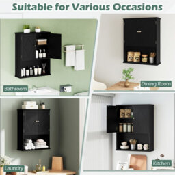 Costway Bathroom Wall Cabinet Wall Mounted Storage Cabinet For Laundry Kitchen-Black - thumbnail 9