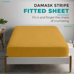 Oxford Homeware Ochre Satin Stripe Fitted Sheet 40Cm Extra Deep Pocket Soft Easy Care Bedding Sheet (W)180Cmx(L)200Cm (Super King) - thumbnail 5