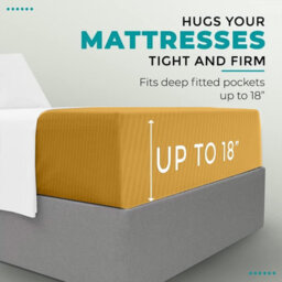 Oxford Homeware Ochre Satin Stripe Fitted Sheet 40Cm Extra Deep Pocket Soft Easy Care Bedding Sheet (W)180Cmx(L)200Cm (Super King) - thumbnail 6