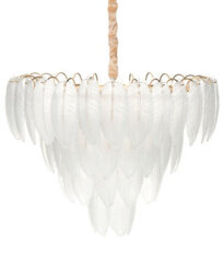 Wyld And Coco Glamour Home Chandelier Pendant Lamp 60Cm Brass Finish Glass Leaf Crystals - thumbnail 3