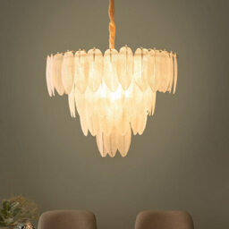 Wyld And Coco Glamour Home Chandelier Pendant Lamp 60Cm Brass Finish Glass Leaf Crystals - thumbnail 2