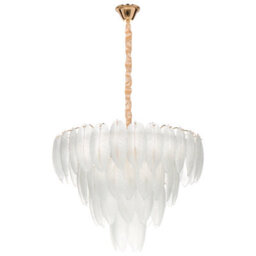 Wyld And Coco Glamour Home Chandelier Pendant Lamp 60Cm Brass Finish Glass Leaf Crystals - thumbnail 6