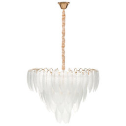 Wyld And Coco Glamour Home Chandelier Pendant Lamp 60Cm Brass Finish Glass Leaf Crystals - thumbnail 5