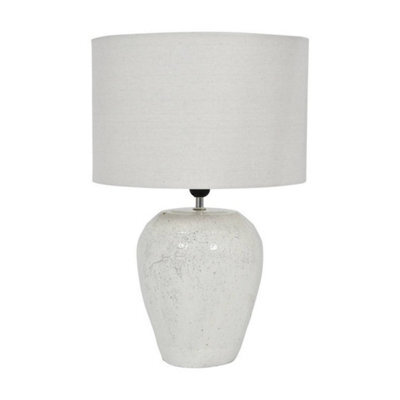 Buttercup Farm Speckle Glazed Table Lamp With Shade - E27 60W - Terracotta/linen - L38 X W38 X H58 Cm - White - image 1