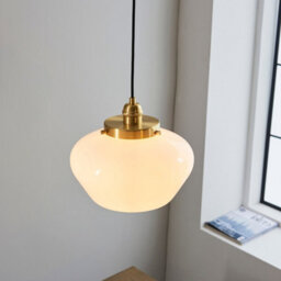 Luminosa Lighting Luminosa Camberley Dome Pendant Ceiling Light Brass Plate, Opal Glass, 1X E27 - thumbnail 5