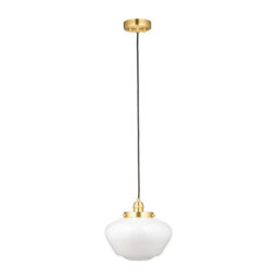 Luminosa Lighting Luminosa Camberley Dome Pendant Ceiling Light Brass Plate, Opal Glass, 1X E27 - thumbnail 6