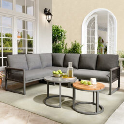 Btm Seven Seater Outdoor Garden Lounge Set Corner Sofa With Galvanised Iron Frame Adjustable Legs Cushions Grey - thumbnail 3